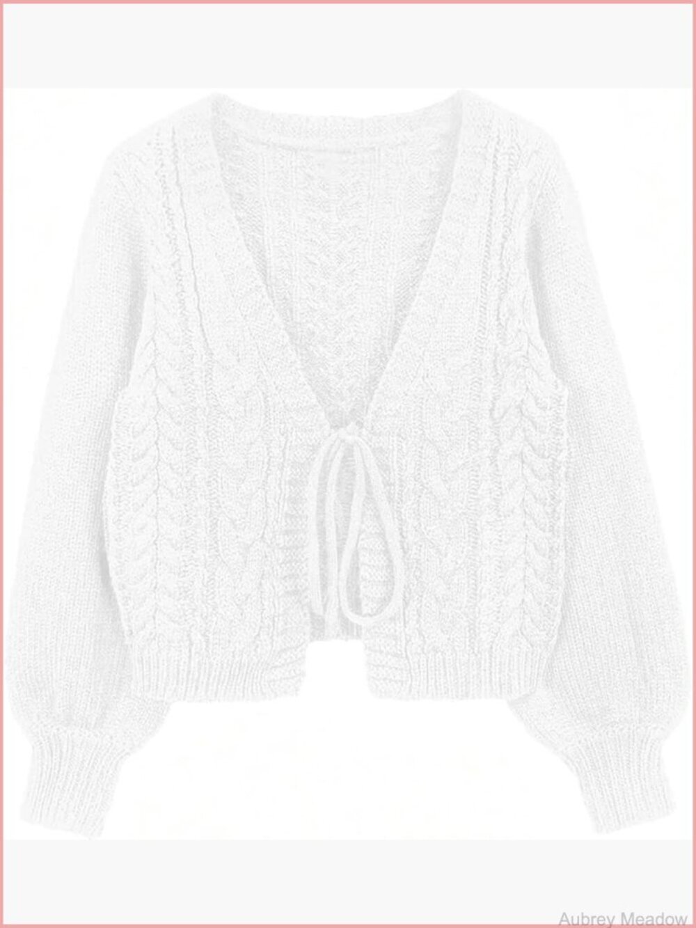 Cropped Tie Front Cable Knit Lightweight Cardigan Long Sleeve V-Neck Shrug